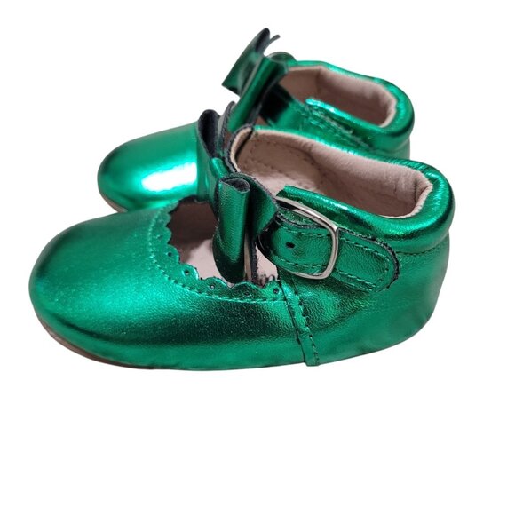 NEW A Bear Co Toddler Size 3‎ Christmas Green Metallic Livs Flats Girls Bow - Picture 9 of 14